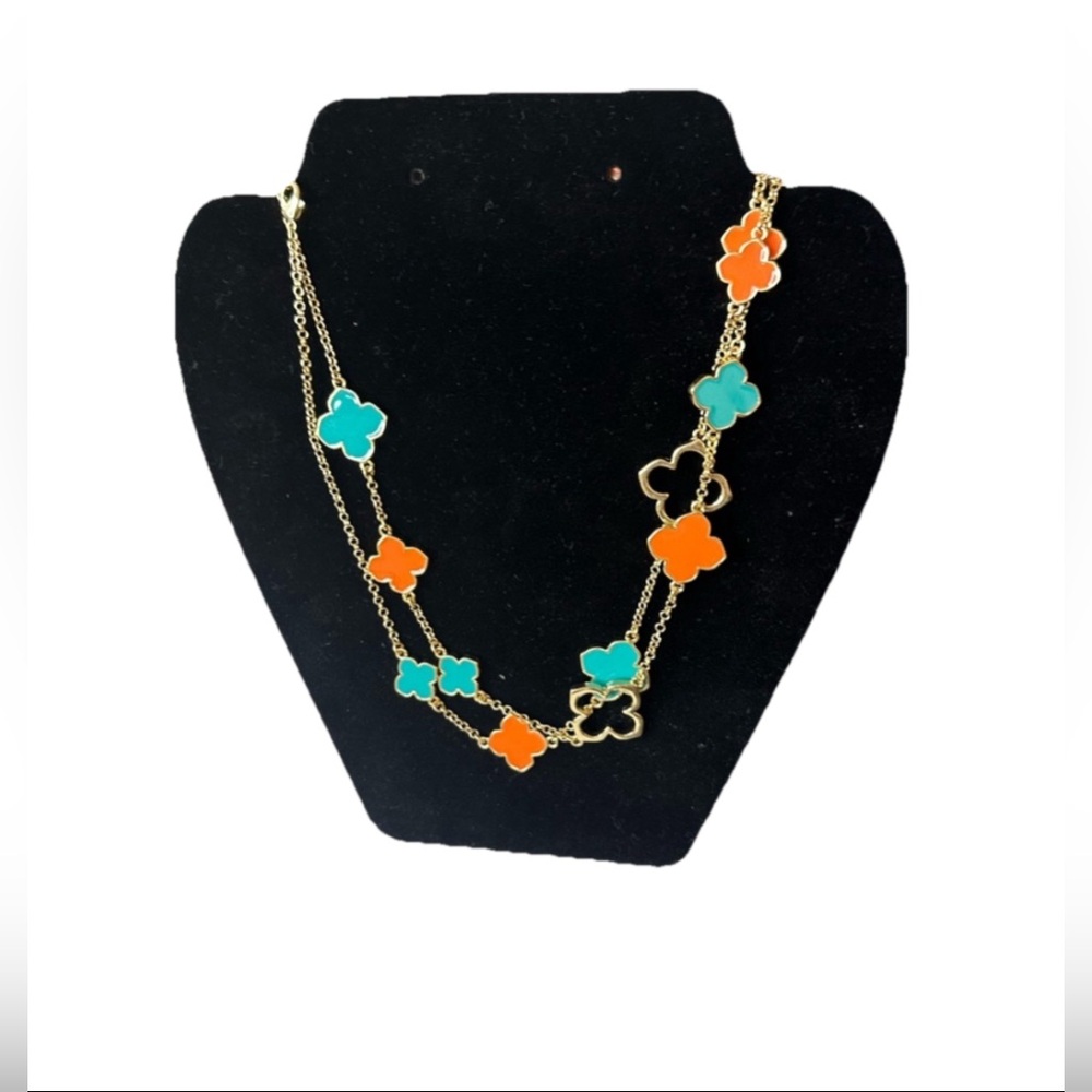 Turquoise and Orange with Gold Hardware Necklace